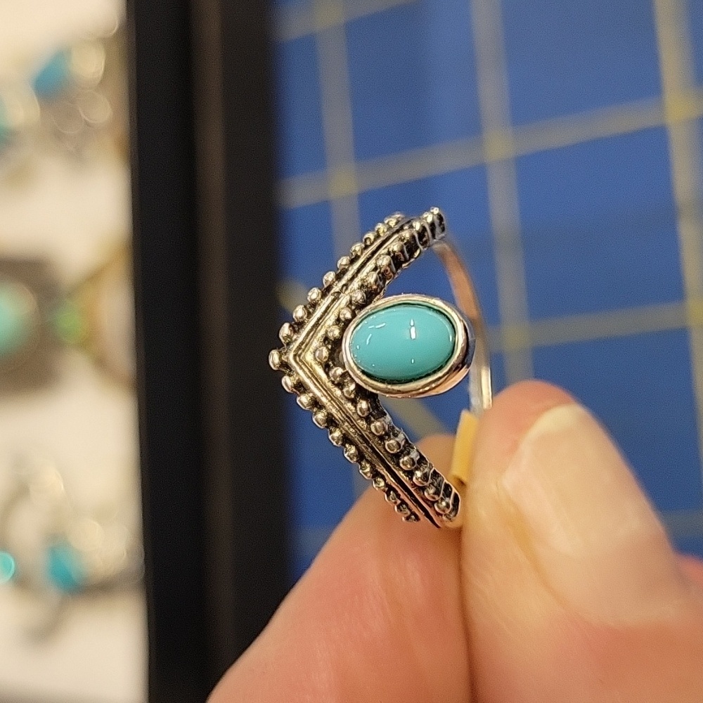 Turquoise Faux Stone Silver Tone Ring